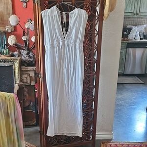 2022 Target Kona Sol White Crepe Cotton Long Swimsuit Cover-up Dress Size M